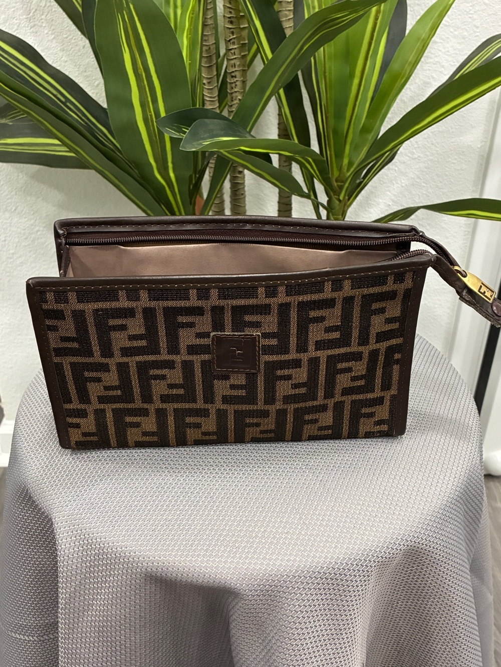 Fendi Zucca Print Zip Clutch / Pouch Vintage Brown Canvas-usedconditions - Picture 11 of 12